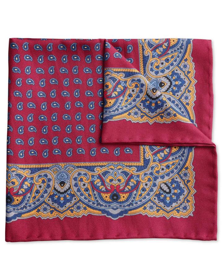 Charles Tyrwhitt Burgundy Printed Border Classic Silk Pocket Square By Charles Tyrwhitt