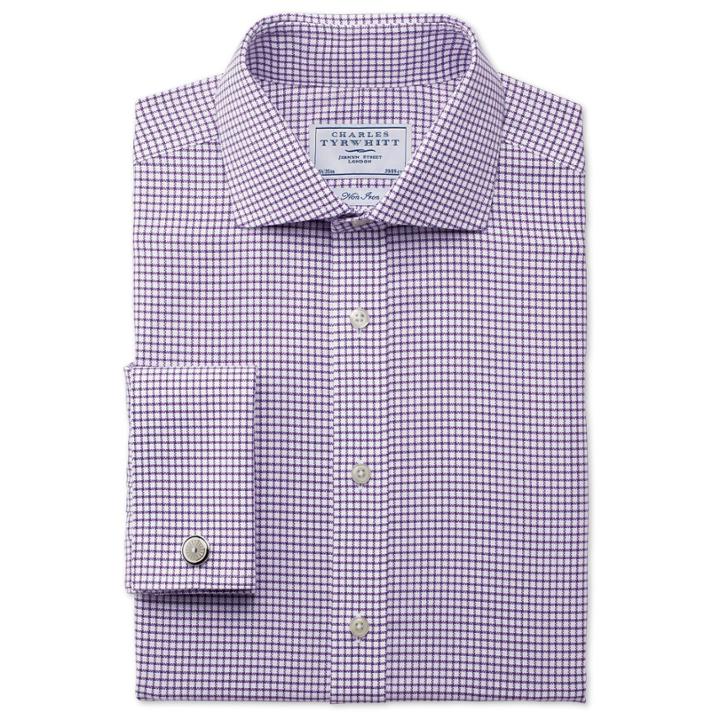 Charles Tyrwhitt Charles Tyrwhitt Purple Basket Weave Check Non-iron Spread Classic Fit Shirt (15 - 33)