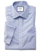  Slim Fit Non-iron Blue Stripe Natural Cool Short Sleeve Cotton Dress Shirt Size 14.5/short By Charles Tyrwhitt
