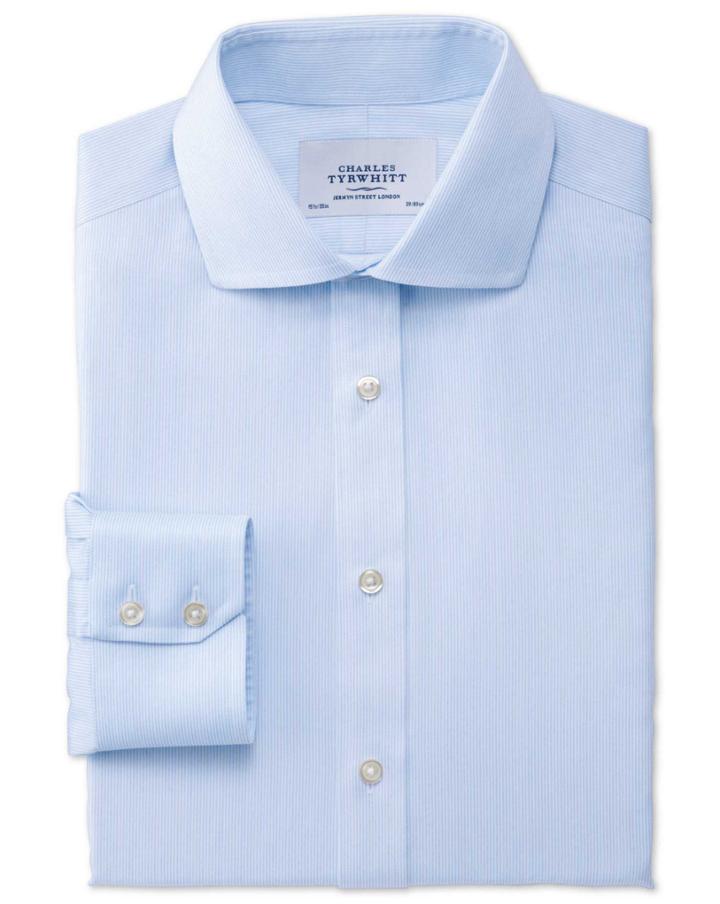 Charles Tyrwhitt Charles Tyrwhitt Extra Slim Fit Spread Collar Non-iron Mouline Stripe Sky Blue Shirt