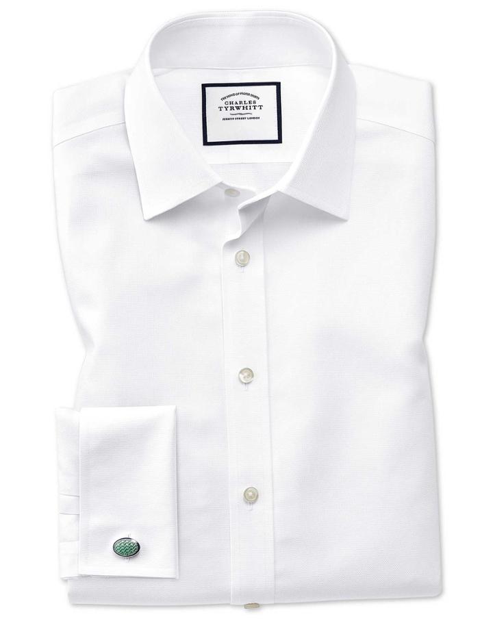 Charles Tyrwhitt Classic Fit Non-iron Royal Panama White Cotton Dress Shirt French Cuff Size 15.5/32 By Charles Tyrwhitt