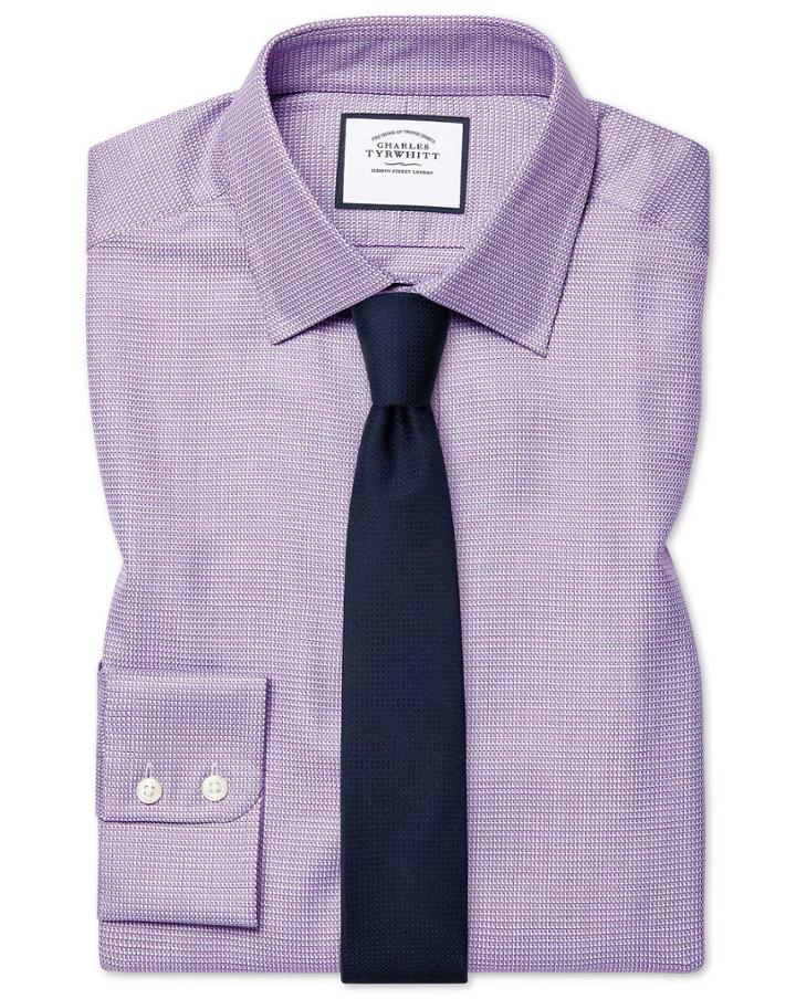  Extra Slim Fit Egyptian Cotton Chevron Purple Dress Shirt Single Cuff Size 14.5/32 By Charles Tyrwhitt