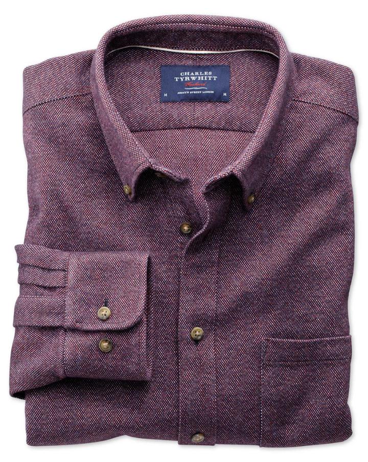 Charles Tyrwhitt Charles Tyrwhitt Classic Fit Dark Red Donegal Cotton Dress Shirt Size Medium