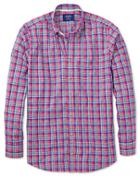 Charles Tyrwhitt Classic Fit Pink And Green Check Cotton/linen Casual Shirt Single Cuff Size Large By Charles Tyrwhitt