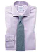  Slim Fit Non-iron Shadow Stripe Purple Cotton Dress Shirt Single Cuff Size 14.5/33 By Charles Tyrwhitt