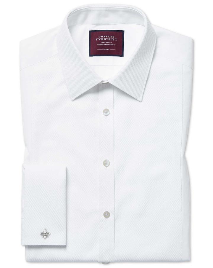  Super Slim Fit Marcella Bib Front Evening White Egyptian Cotton Dress Shirt French Cuff Size 14.5/32 By Charles Tyrwhitt