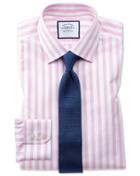  Classic Fit Non-iron Pink Wide Bengal Stripe Cotton Dress Shirt Single Cuff Size 15.5/33 By Charles Tyrwhitt