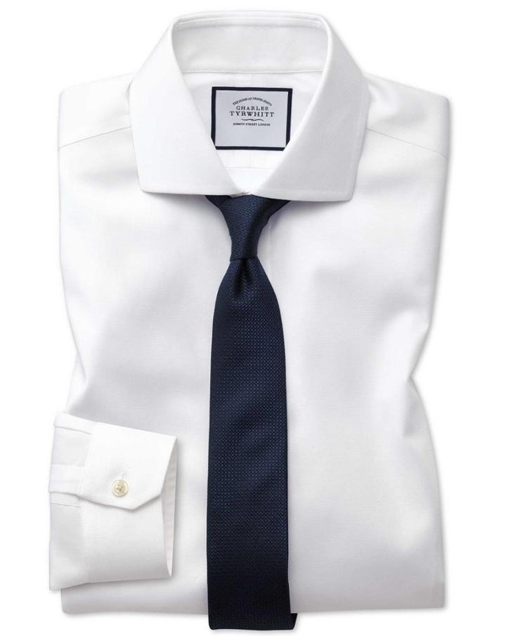  Super Slim Fit Non-iron Spread Collar White Oxford Stretch Cotton Dress Shirt Single Cuff Size 14/33 By Charles Tyrwhitt