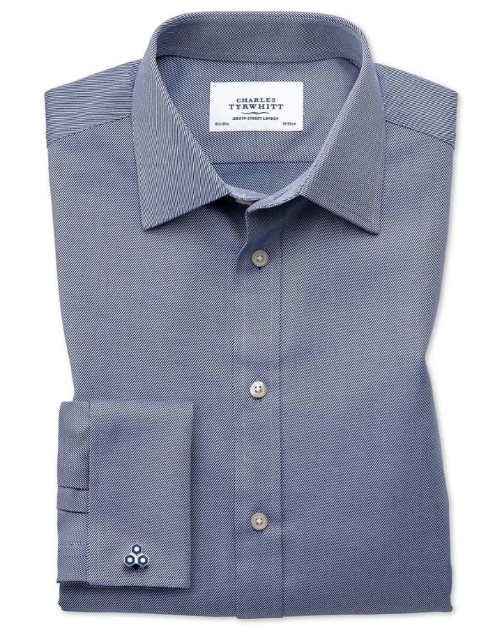Charles Tyrwhitt Classic Fit Egyptian Cotton Cavalry Twill Navy Blue Dress Shirt French Cuff Size 15.5/34 By Charles Tyrwhitt