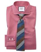  Extra Slim Fit Spread Collar Non-iron Puppytooth Bright Pink Cotton Dress Shirt French Cuff Size 14.5/32 By Charles Tyrwhitt