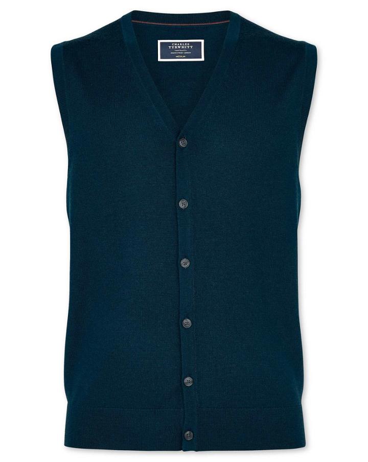  Teal Merino 100percent Merino Wool Waistcoat Size Large By Charles Tyrwhitt