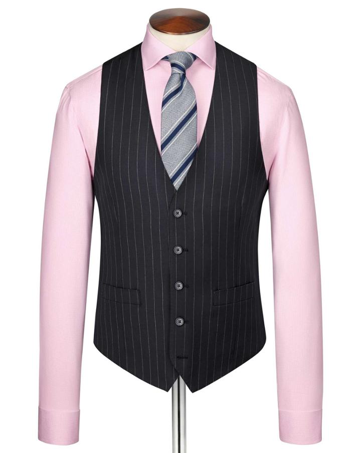 Charles Tyrwhitt Charles Tyrwhitt Navy Stripe Twill Business Suit Wool Vest Size W46