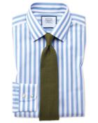  Slim Fit Non-iron Sky Blue Wide Bengal Stripe Cotton Dress Shirt Single Cuff Size 15/33 By Charles Tyrwhitt