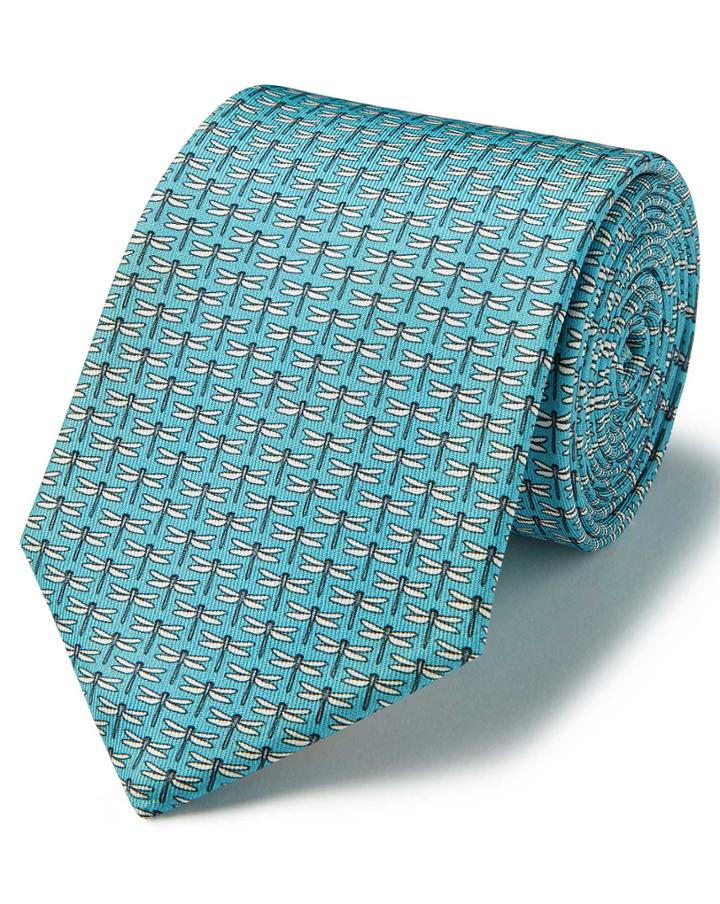  Aqua Silk Animal Print Classic Tie By Charles Tyrwhitt