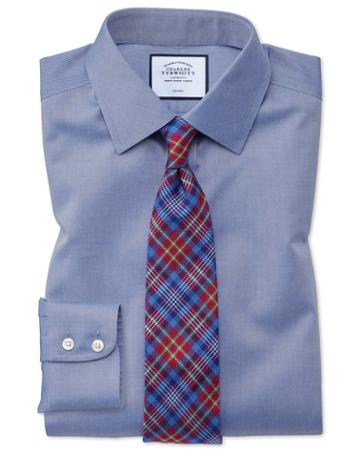  Slim Fit Mid-blue Non-iron Twill Cotton Dress Shirt Single Cuff Size 15/33 By Charles Tyrwhitt