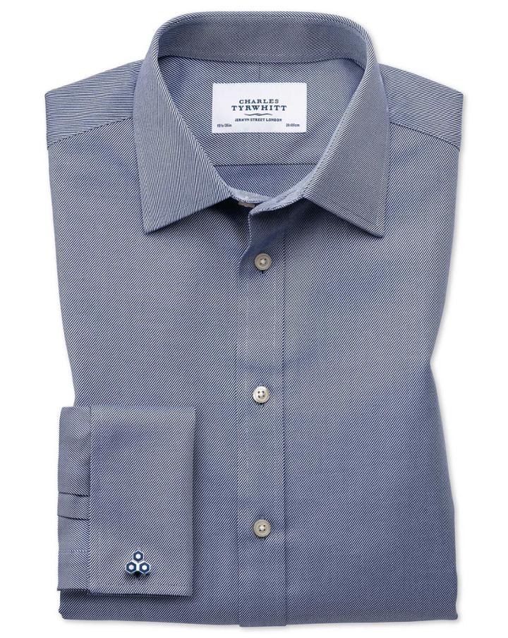 Charles Tyrwhitt Extra Slim Fit Egyptian Cotton Cavalry Twill Navy Blue Dress Shirt French Cuff Size 14.5/33 By Charles Tyrwhitt