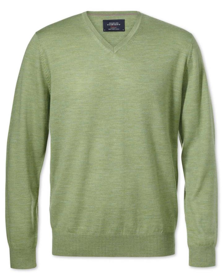 Charles Tyrwhitt Charles Tyrwhitt Light Green Merino Wool V-neck Sweater Size Large