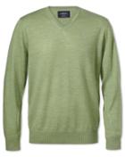 Charles Tyrwhitt Charles Tyrwhitt Light Green Merino Wool V-neck Sweater Size Large