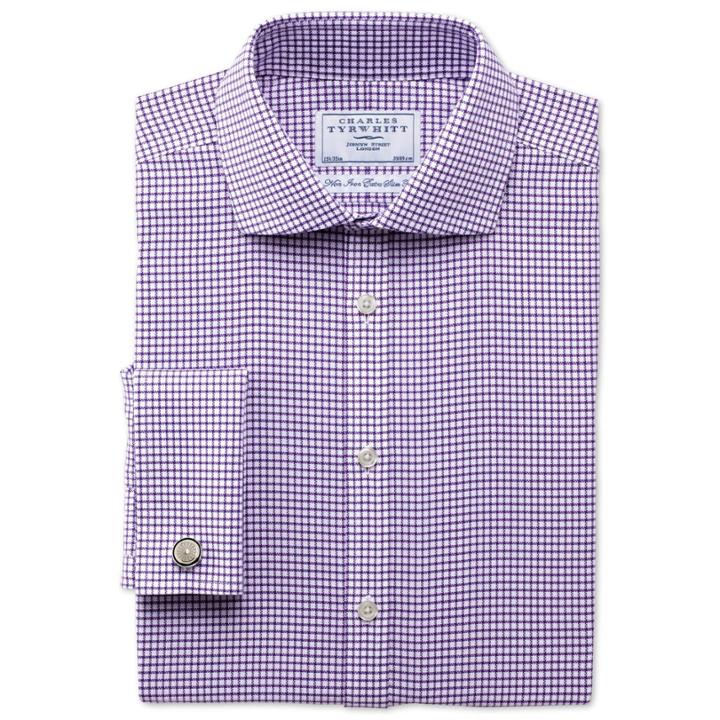 Charles Tyrwhitt Charles Tyrwhitt Purple Basket Weave Check Non-iron Spread Extra Slim Fit Shirt (14.5 - 33)