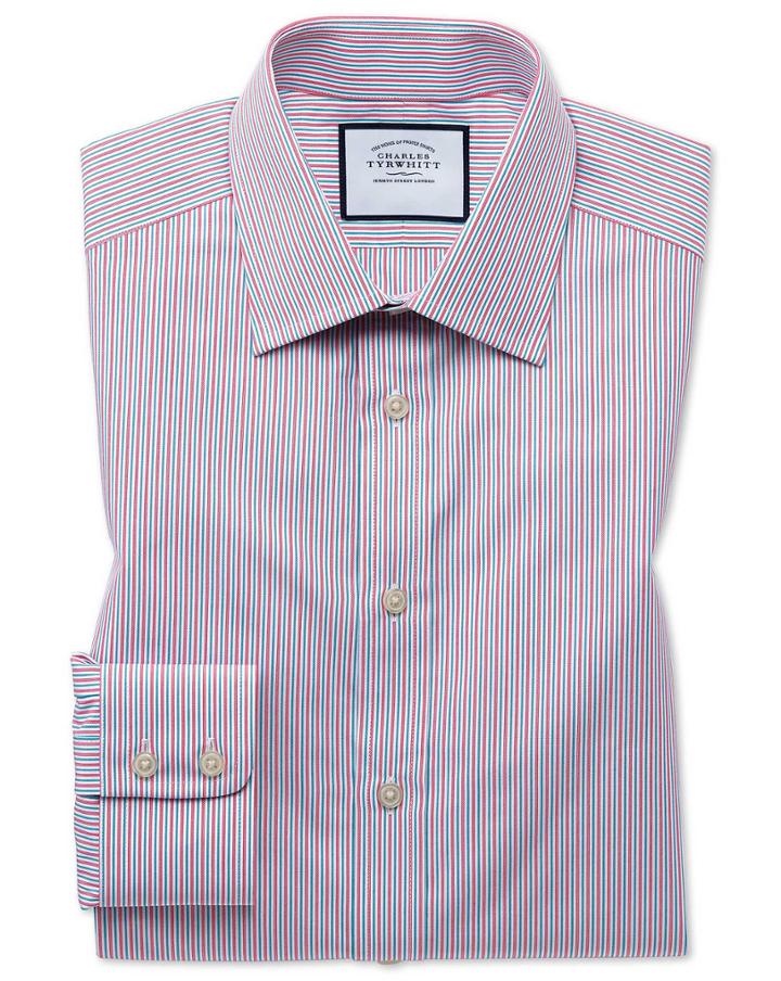  Slim Fit Egyptian Cotton Poplin Multi Pink Stripe Dress Shirt Single Cuff Size 14.5/33 By Charles Tyrwhitt