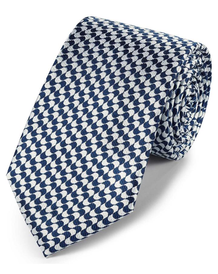  Navy Blue And White Silk Geometric Classic Tie By Charles Tyrwhitt