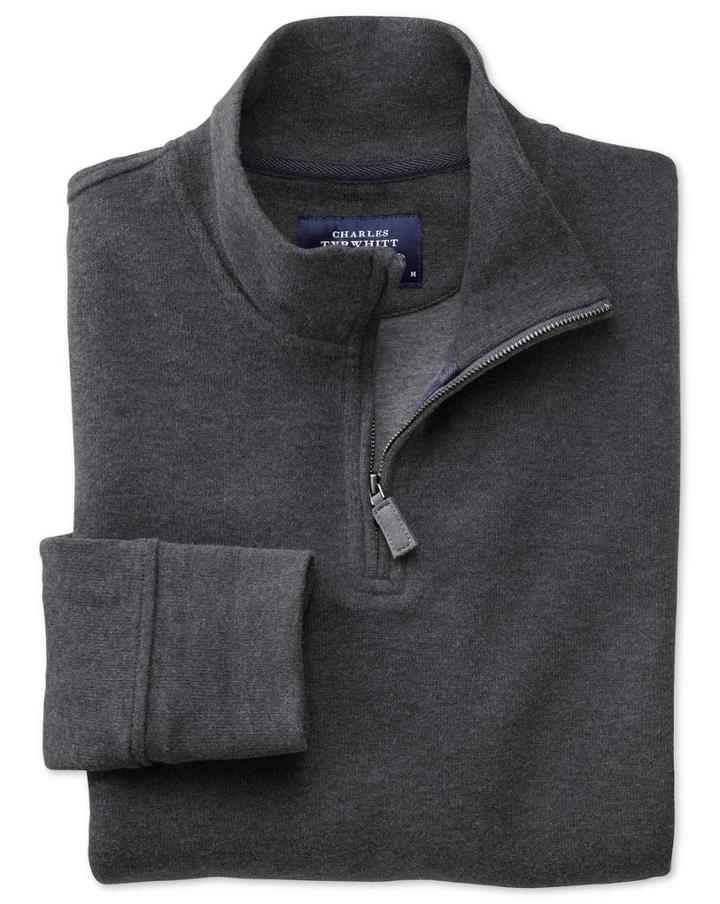 Charles Tyrwhitt Charcoal Half Zip Jersey Sweater Long Sleeve Cotton Jacket Size Large By Charles Tyrwhitt