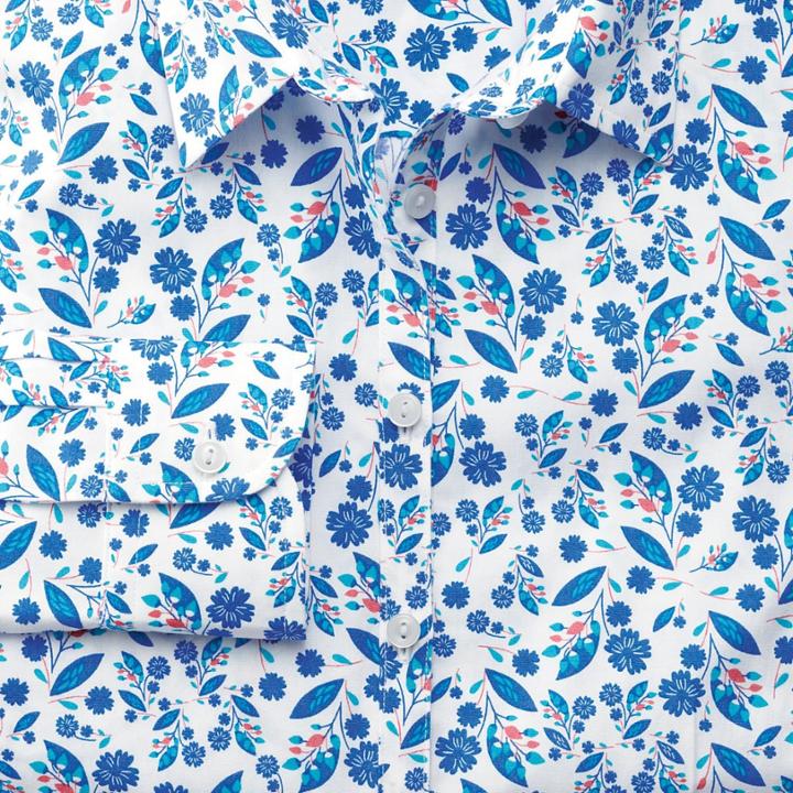 Charles Tyrwhitt Charles Tyrwhitt Women's Semi-fitted Floral Print Blue Cotton Shirt Size 2