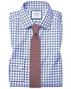 Extra Slim Fit Non-iron Royal Blue Grid Check Twill Cotton Dress Shirt Single Cuff Size 14.5/33 By Charles Tyrwhitt
