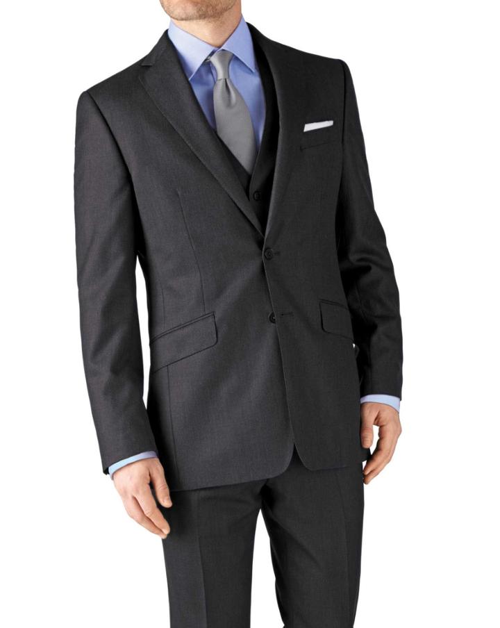 Charles Tyrwhitt Charles Tyrwhitt Charcoal Slim Fit Birdseye Travel Suit Wool Jacket Size 36