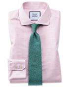  Extra Slim Fit Spread Collar Non-iron Natural Cool Micro Check Pink Cotton Dress Shirt Single Cuff Size 16.5/34 By Charles Tyrwhitt
