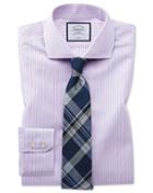  Extra Slim Fit Non-iron Shadow Stripe Purple Cotton Dress Shirt Single Cuff Size 14.5/33 By Charles Tyrwhitt