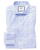 Slim Fit Spread Collar Non-iron Sky Blue Check Natural Cool Cotton Dress Shirt Single Cuff Size 15/33 By Charles Tyrwhitt