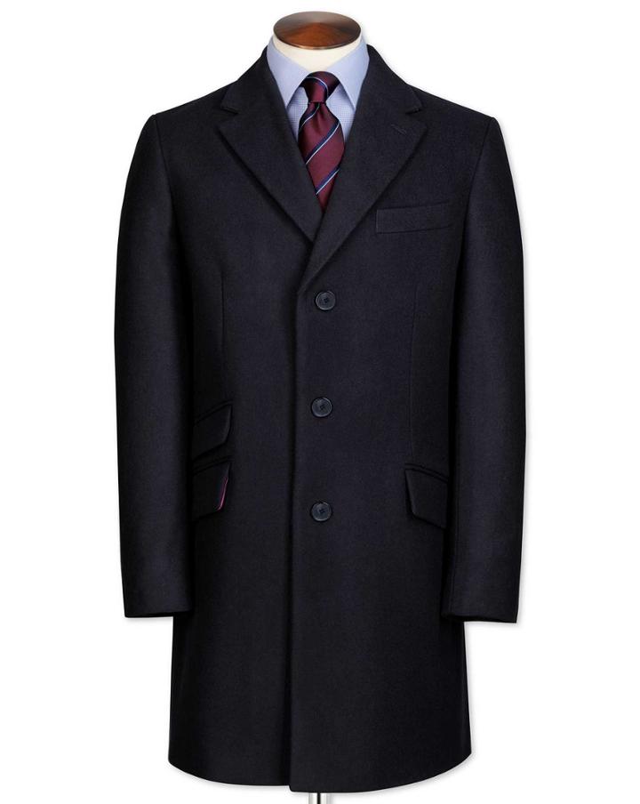 Charles Tyrwhitt Navy Wool And Cashmere Epsom Overwool/cashmere Coat Size 36 By Charles Tyrwhitt