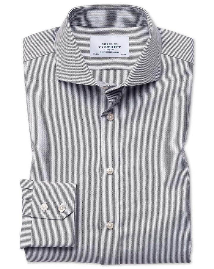 Charles Tyrwhitt Extra Slim Fit Spread Collar Non-iron Fine Stripe Charcoal Cotton Dress Casual Shirt Single Cuff Size 14.5/32 By Charles Tyrwhitt