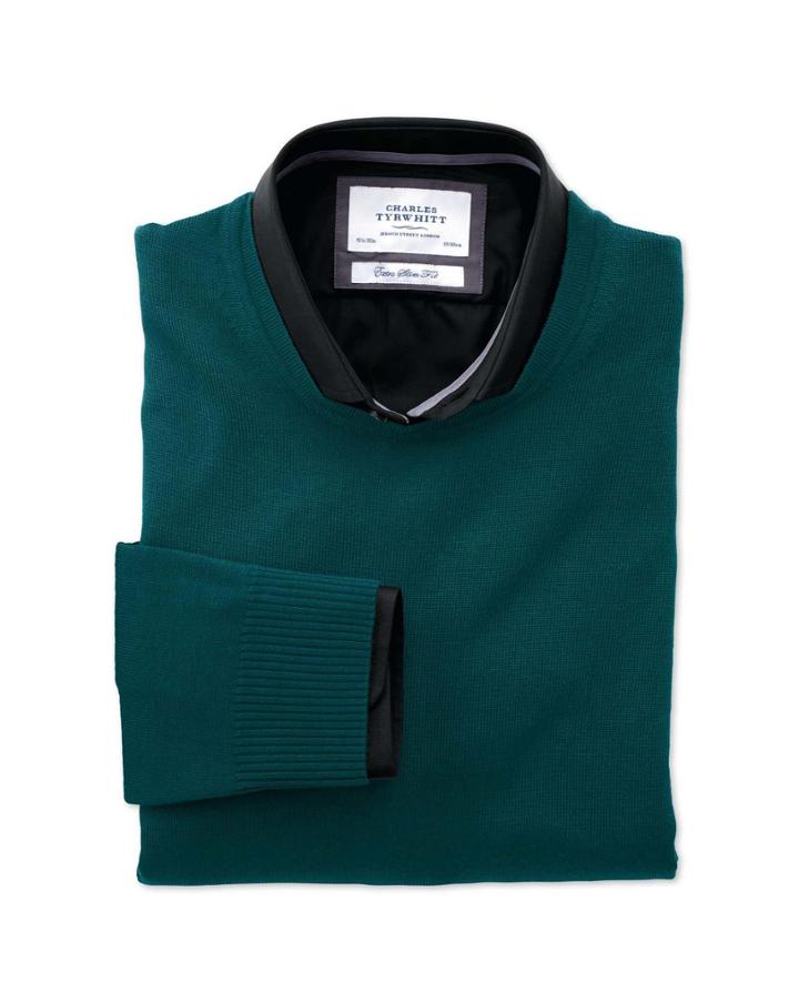 Charles Tyrwhitt Charles Tyrwhitt Pine Green Merino Wool Crew Neck Sweater Size Large