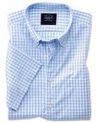  Slim Fit Sky Short Sleeve Gingham Soft Washed Non-iron Tyrwhitt Cool Cotton Casual Shirt Single Cuff Size Medium By Charles Tyrwhitt