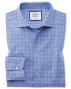  Slim Fit Business Casual Egyptian Cotton Slub Sky Blue Check Dress Shirt Single Cuff Size 15/34 By Charles Tyrwhitt