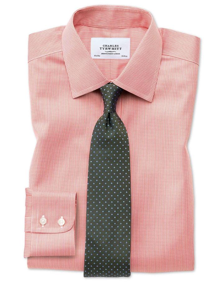 Charles Tyrwhitt Classic Fit Non-iron Puppytooth Coral Cotton Dress Casual Shirt French Cuff Size 15.5/33 By Charles Tyrwhitt