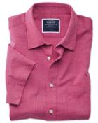 Charles Tyrwhitt Classic Fit Cotton Linen Short Sleeve Bright Pink Plain Casual Shirt Single Cuff Size Large By Charles Tyrwhitt