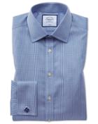  Slim Fit Non-iron Puppytooth Royal Blue Cotton Dress Shirt Single Cuff Size 14.5/32 By Charles Tyrwhitt