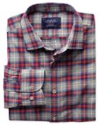 Charles Tyrwhitt Slim Fit Red And Grey Check Heather Cotton Casual Shirt Single Cuff Size Medium By Charles Tyrwhitt