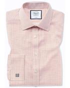 Classic Fit Non-iron Twill Mini Grid Check Orange Cotton Dress Shirt French Cuff Size 15.5/33 By Charles Tyrwhitt