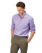  Slim Fit Lilac Check Gingham Soft Washed Non-iron Stretch Poplin Cotton Casual Shirt Single Cuff Size Medium By Charles Tyrwhitt