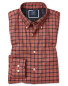  Classic Fit Orange And Navy Check Soft Wash Non-iron Twill Cotton Casual Shirt Single Cuff Size Large By Charles Tyrwhitt