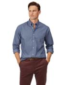  Classic Fit Navy Print Soft Washed Stretch Poplin Cotton Casual Shirt Single Cuff Size Small By Charles Tyrwhitt