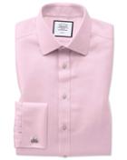 Slim Fit Non-iron Pink Arrow Weave Cotton Dress Shirt Single Cuff Size 14.5/32 By Charles Tyrwhitt