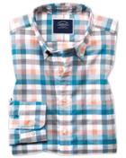  Classic Fit Coral Multi Check Soft Washed Non-iron Tyrwhitt Cool Cotton Casual Shirt Single Cuff Size Medium By Charles Tyrwhitt