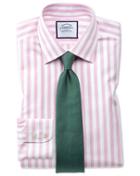  Extra Slim Fit Non-iron Pink Wide Bengal Stripe Cotton Dress Shirt Single Cuff Size 14.5/33 By Charles Tyrwhitt