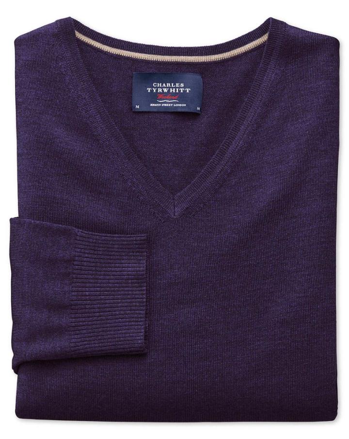 Charles Tyrwhitt Purple Merino Wool V-neck Sweater Size Medium By Charles Tyrwhitt