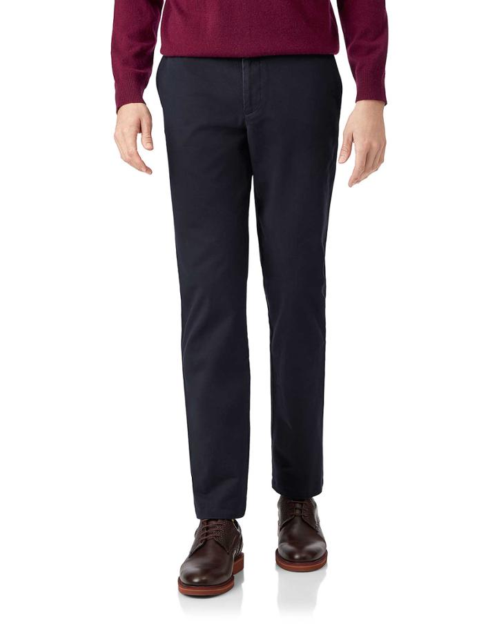  Navy Flat Front Soft Washed Cotton Chino Pants Size W32 L32 By Charles Tyrwhitt